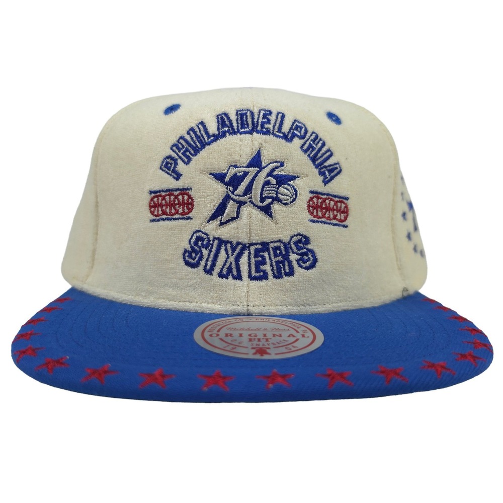 Phila 76ers Mitchell & Ness NBA Snapback Hat Cap Cream Terry‎ Fabric Crown NWT